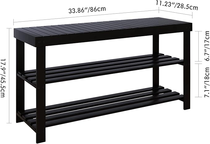 SMIBUY Bamboo Shoe Rack Bench, 3-Tier Shoe Organizer Storage Shelf for Entryway Hallway Bathroom Living Room (Black)-NeatNest