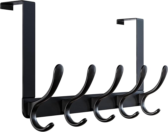 WEBI Over The Door Hooks for Hanging,Door Hanger,Over The Door Towel Rack Coat Rack Towel Hanger for Coats,Clothes,Bathroom,Black