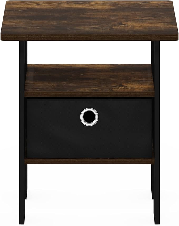Furinno Andrey End Side Night Stand/Bedside Table with Bin Drawer, Amber Pine/Black