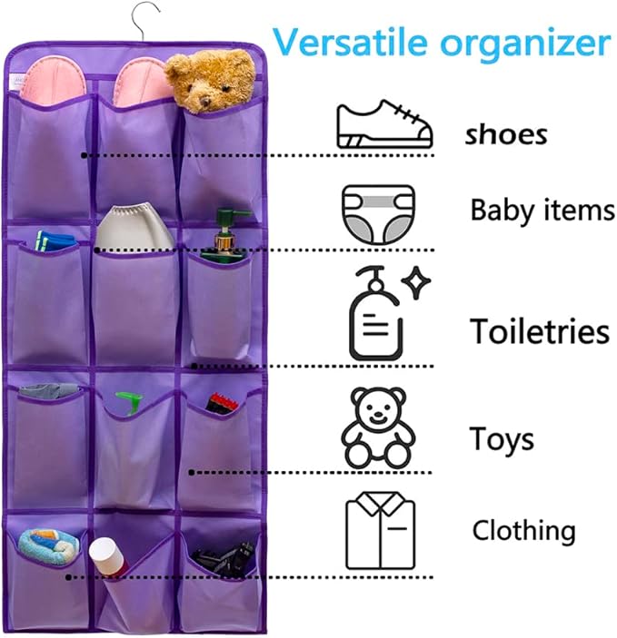 Dual Sided Hanging Shoe Organizer for Closet with 24 Large Pockets Hanging Shoe Rack Holder with Rotating Hanger (PURPLE)-NeatNest