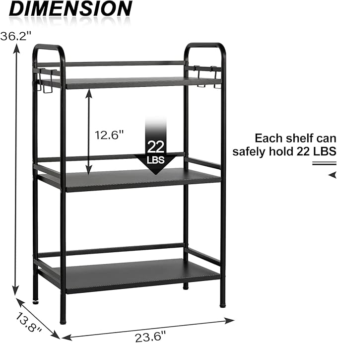 HDANI Storage Shelves, 3-Tier Metal Storage Rack with Shelf,Shelf Organizer,Garage Standing Shelving Unit for Laundry,Bathroom,Kitchen,Pantry, Closet,23.6''W X 13.8''D X 36.2 H''H,Black