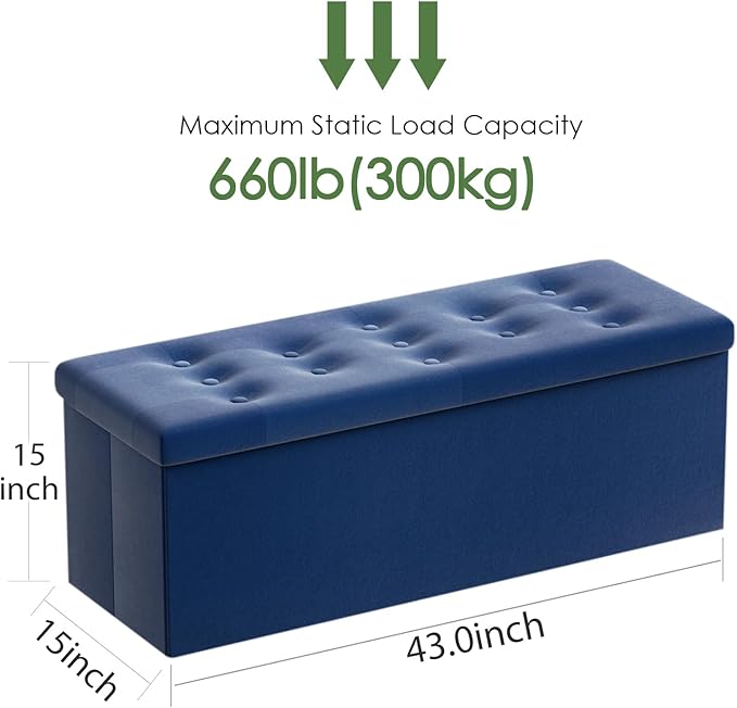 PRANDOM Jumbo Ottoman with Storage [1-Pack] Velvet Folding Small Square Foot Stool with Lid for Living Room Bedroom Coffee Table Dorm Royal Blue 43x15x15 inches-NeatNest