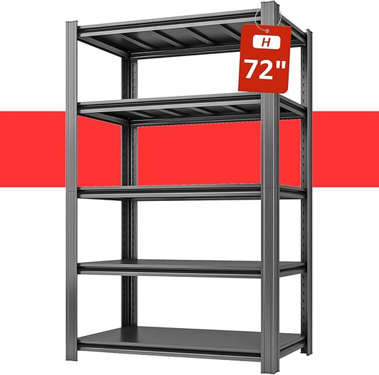 72" H Metal Garage Storage Shelves, 5 Tier Adjustable Shelving Unit for Warehouse, Office, Kitchen, Pantry, Living Room, Laundry Room, 35.43" W x 15.75" D, Load 2500 LBS, Black-NeatNest