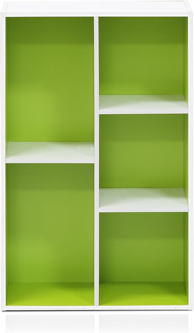 Furinno Luder Bookcase / Book / Storage , 5-Cube, White/Green-NeatNest