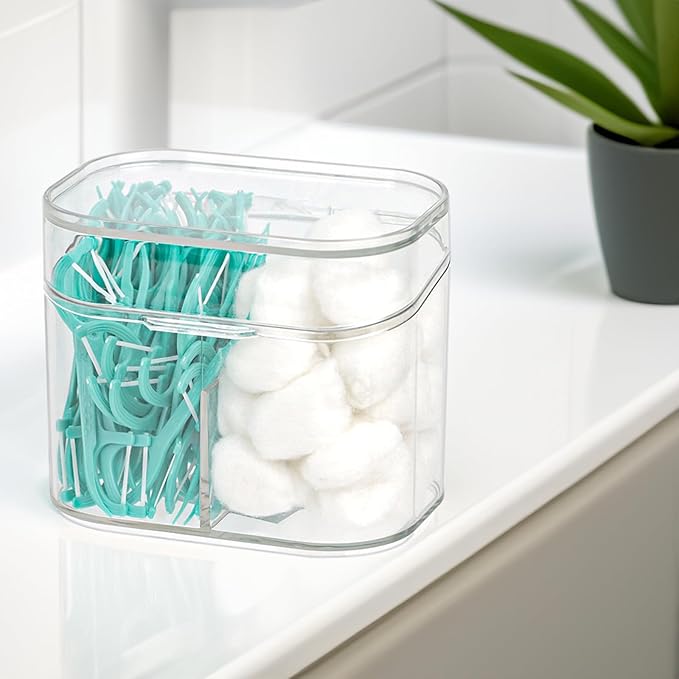Clear Bathroom Organizer, 2-Size Essentials Set for Hail Accessories & Beauty Supplies,Cotton Swabs,Balls,Pads - Small Clear Plastic Canister Apothecary Jar Set, Vanity Makeup Storage Organizer (S)-NeatNest