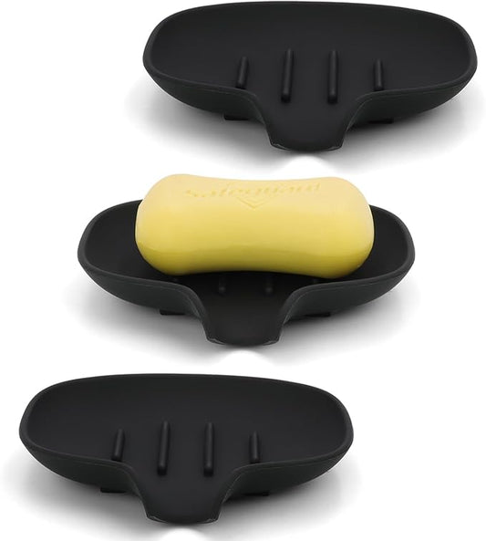 3 Pack Soap Dish, Soap Dishes for Bathroom, Shower, Silicone Soap Bar Holder, Soap Tray for Kitchen, BPA-Free, Dishwasher Safe (Black)-NeatNest
