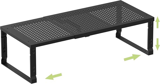 Heavy-Duty Adjustable Metal Shelf Organizer - Expandable & Stackable Pantry Storage Rack for Kitchen, Bathroom, RV, Cabinets(1 Pack/Black, Large)-NeatNest