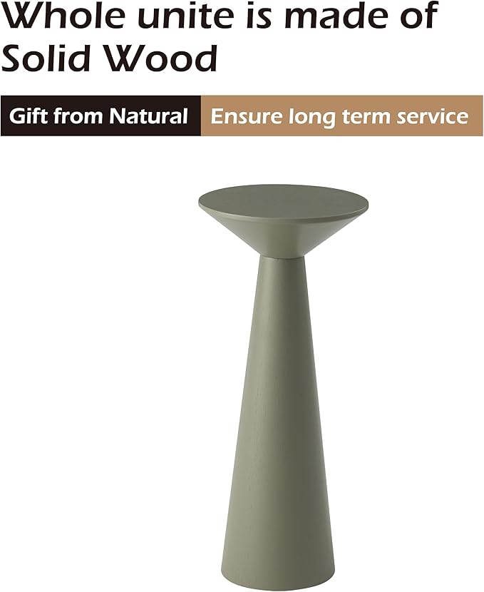 Farmhouse Tall Pedestal End Table Small Solid Wood Martini Table Plant Stand Modern Round Drink Table for Small Space Living Room, Sage Green