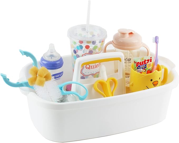 Cleaning Caddy,Plastic Portable Shower Caddy Basket Storage Organizer with Handle，Plastic Tool Storage Cleaning Supply Caddy，for Bathroom Vanity, Dorm Shelf & Cabinet，White-NeatNest