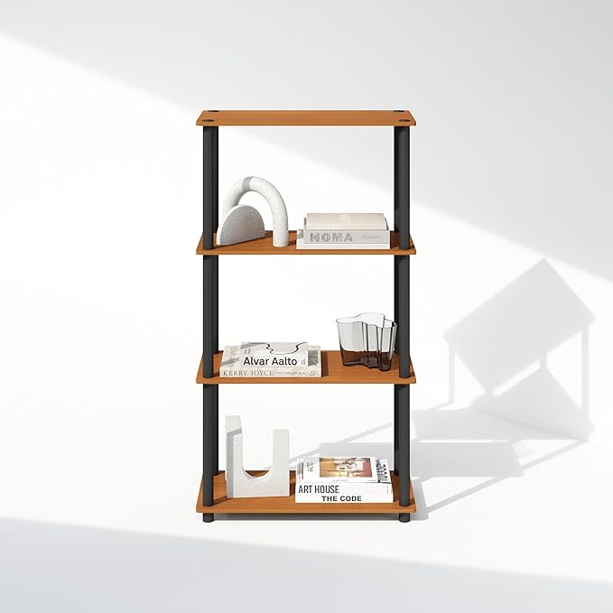 Furinno Turn-N-Tube 4-Tier Multipurpose Bookshelf, Bookcase, Light Cherry/Black-NeatNest
