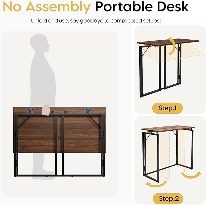 Folding Desk 40 Inch - Small Foldable Desk for Small Space Minimalist, Space Saving Collapsible Compact Desk Portable Table for Craft, Writing, Study and Work (No Assembly Required)-NeatNest