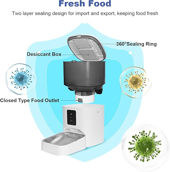 2.4G WiFi Automatic Cat Feeder, 4L Food Dispenser with 10s Voice Recorder, Pet Feeder up to 10 Meals per Day, Timed Cat Feeder with Dry Food Sealed Ring (White, 4L-WiFi)-NeatNest