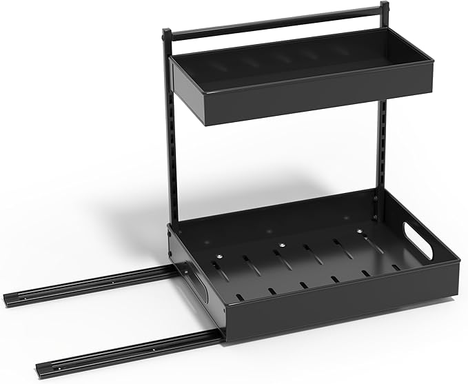 Sorbus Under Sink Organizer with Sliding Tracks – Pull Out Cabinet Organizer with Drawer & Installation Rails – Under Cabinet Bathroom Storage Organizer for Kitchen, Pantry, or Vanity –Black 1 Pack-NeatNest