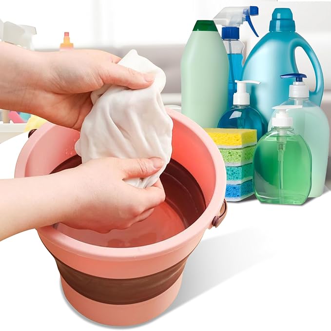 Collapsible Bucket 1.3 Gallon/5L Small Plastic ousehold Cleaning Mop Buckets Foldable Water Bucket for Car Wash Fishing Camping Beach (Pink)-NeatNest