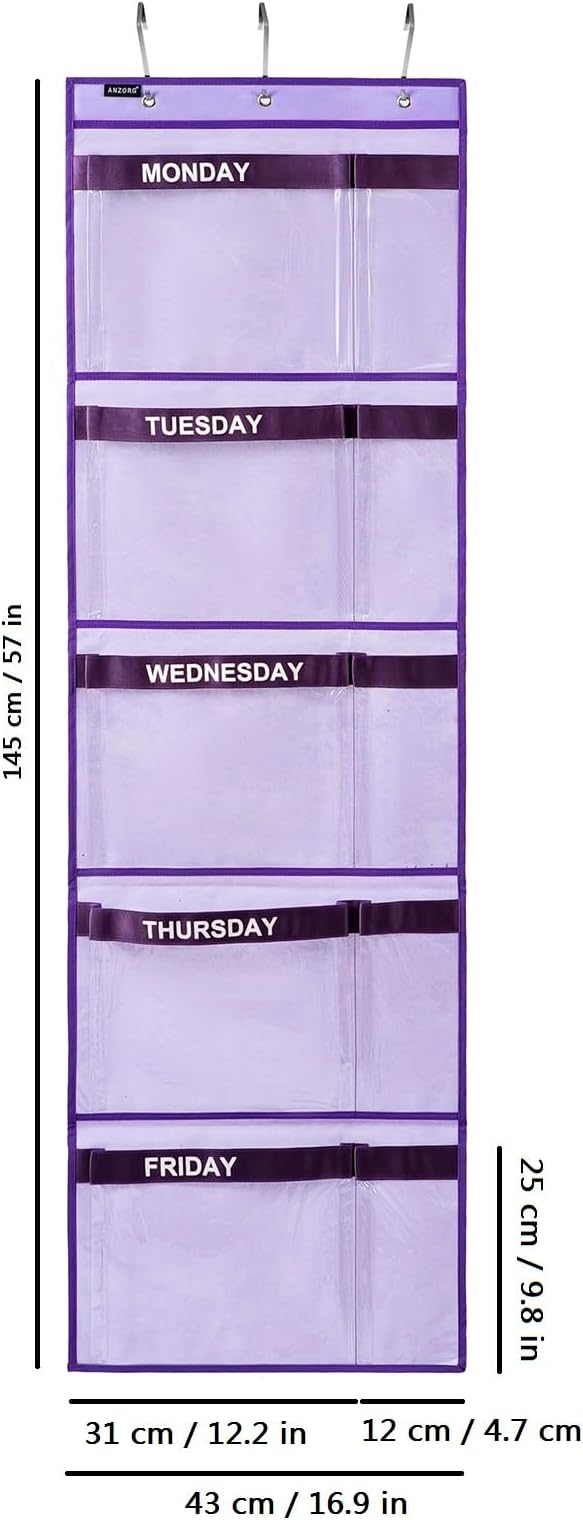 Weekly Kids Clothes Organizer Day of Week School Clothing Storage Monday to Friday Hanging Closet Organizer (Purple)-NeatNest