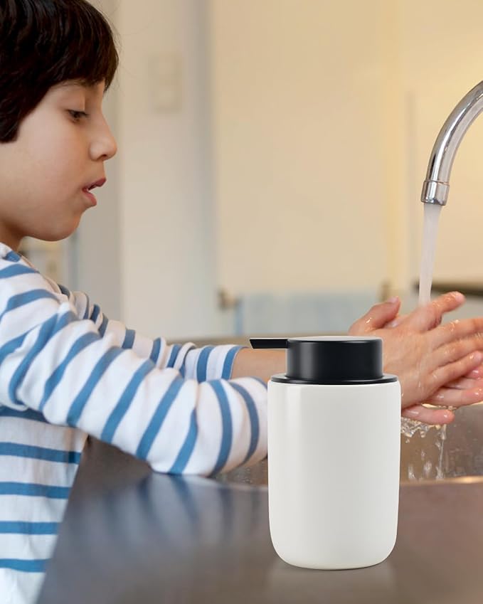 BosilunLife Foaming Soap Dispenser - Ceramic White Soap Dispenser Bathroom Small Foam Hand Dispenser Refillable Kitchen Dish Soap Bottle Hand Wash Dispenser-NeatNest