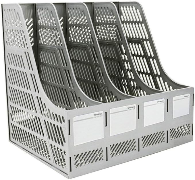 SAYEEC Sturdy Magazine Holder Organizer Desktop 4 Compartment File Holders Frames File Dividers Document Storage Rack Literature Organizer for Office Home School Gray