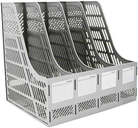 SAYEEC Sturdy Magazine Holder Organizer Desktop 4 Compartment File Holders Frames File Dividers Document Storage Rack Literature Organizer for Office Home School Gray