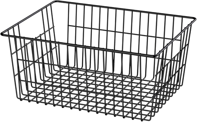 SANNO Large Freezer Baskets Metal Storage Organizer Bin Basket Wire Storage Basket for Kitchen Pantry Bathroom Large Metal Farmhouse Food Fruit Produce Organizer Bins,black,3