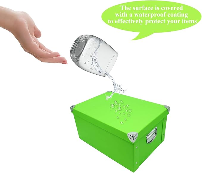 GUOZI Collapsible Storage Box, Decorative Memory Box with Lid & Metal Reinforced Corners, Cardboard File Bin with Handles, Organizer Gift Box for Keepsake Toy Photos Office Nursery Wardrobe Bookshelf-NeatNest