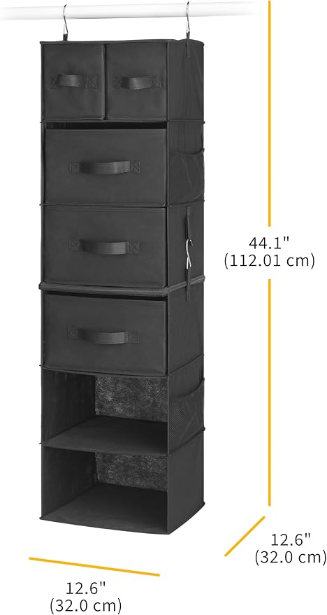 Whitmor Multi-Functional Hanging Organizer with Drawer Inserts- 5 Section - Closet Organizer - Black-NeatNest
