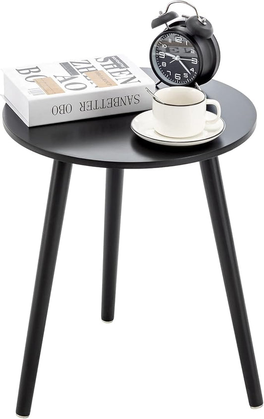 Apicizon Black Round Side Table, Black End Table Bedside Table Nursery with Wood Legs, Nightstand for Living Room, Bedroom, 16.5 x 20.5 Inches-NeatNest