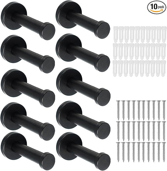 Bath Towel Hooks, 10 Pack Round Coat Hooks, Sturdy Wall Mounted Robe Hook, SUS 304 Stainless Steel Heavy Duty Clothes Hanger, Wall Towel Hooks for Bathroom Bedroom Kitchen(3 in, Black)