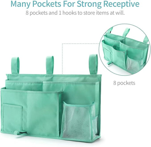 Bseash Bunk Bed Organizer, Bedside Caddy Hanging Bed Organizer Storage Bag 8 Pockets, for College Dorm Rooms Bed, Hospital Bed, Baby Bed Rails, 600D Oxford Cloth (Light Green)-NeatNest