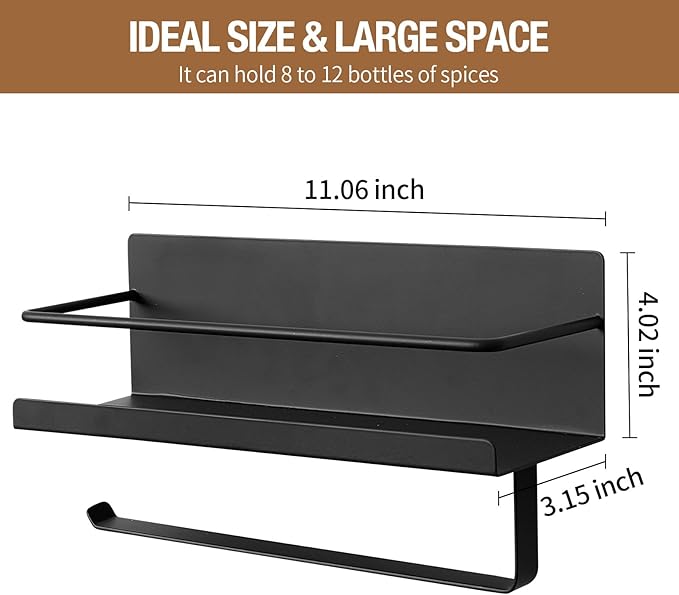 2 PCS Magnetic Spice Rack Organizer with Paper Towel Holder for Refrigerator and Oven, Black Fridge Organizers and Storage Can Hold spices, Pepper, Small Things, Paper Towel