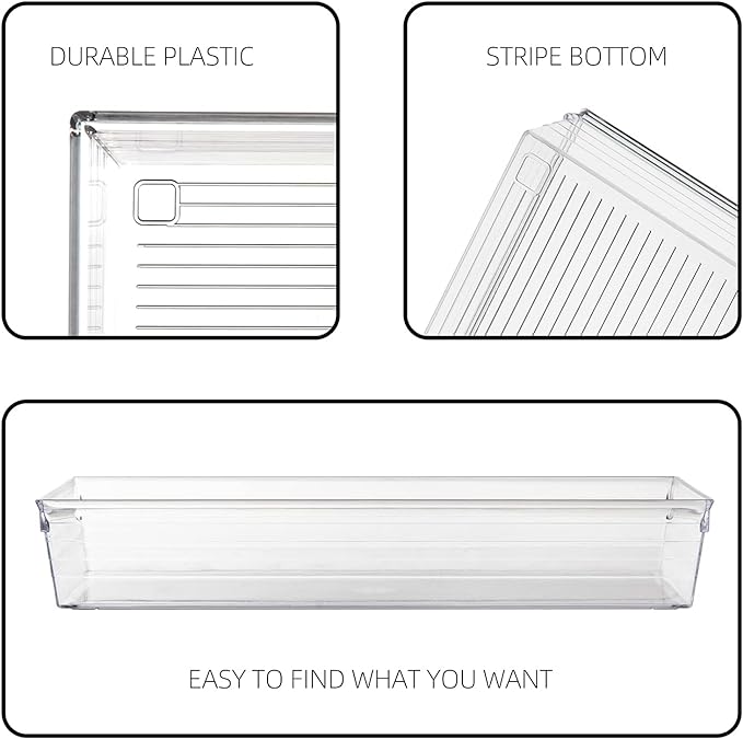 Backerysupply Clear Plastic Drawer Organizer Tray for Vanity Cabinet (9"×6"×2" Set of 4) For Office Bathroom Makeup Drawers-NeatNest