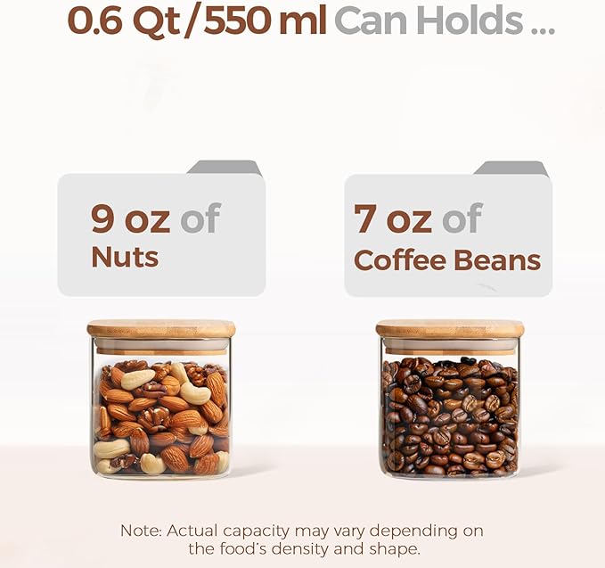 ComSaf 0.6 Qt Glass Food Storage Jars Set of 6, Clear Storage Containers with Airtight Lids, Pantry Organization Jar, Spice Jar, Blooming Tea, Coffee and Sugar Container, Canister Set for Kitchen-NeatNest