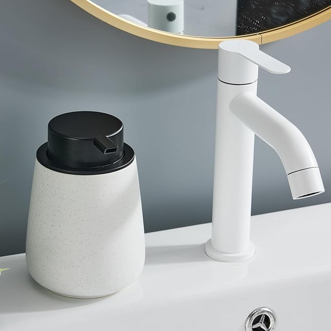 12Oz Ceramic Liquid Soap Dispenser - Modern Lotion Hand Soap Dispenser with Easy-to-Press Black Pump, Reusable and Refillable Dish Soap Dispensers for Bathroom & Kitchen, Speckled Matte White-NeatNest