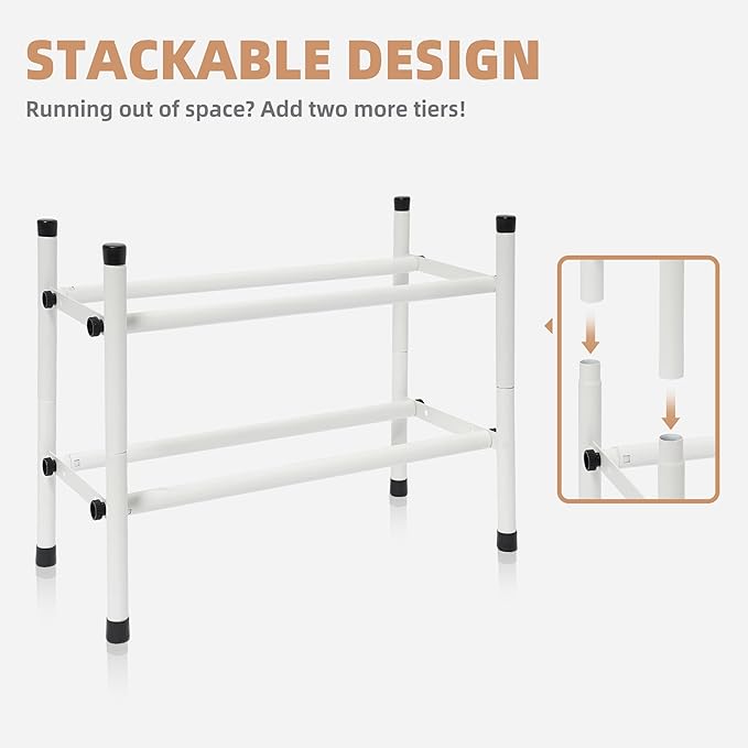 STORAGE MANIAC Expandable Shoe Rack, 4 Pairs Stackable Small Shoe Rack, Metal Adjustable Shoes Organizer for Closet, Entryway, Hallway, Garage, Front Door, Shoes Shelves, White 1 Tier-NeatNest