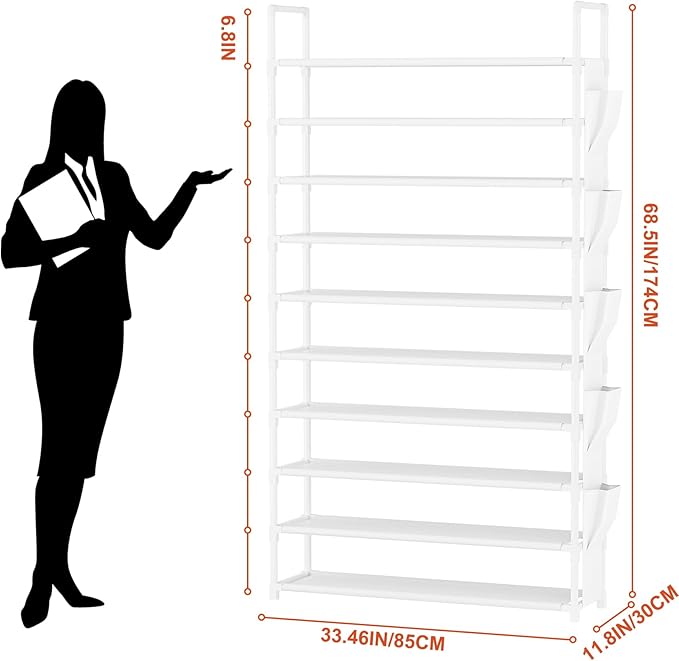 Tall Shoe Rack 10 Tier Shoe Racks Organizer for Closet 40-45Pairs,Large Capacity Storage Rack for Shoes with 5Hooks,Sturdy Metal Shoe Shelf, Vertical Shoe Stand Tower-NeatNest