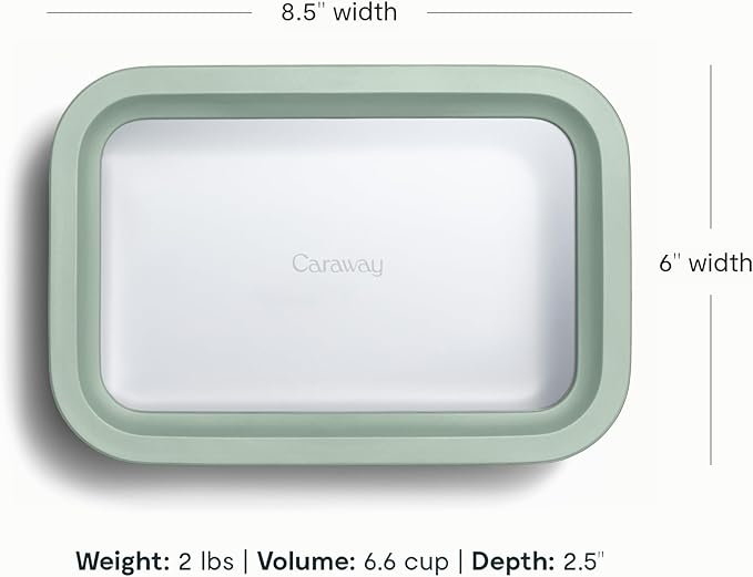 Caraway Glass Food Storage - 6.6 Cup Glass Container - Ceramic Coated Food Container - Non Toxic, Non Stick Lunch Box Container with Glass Lids - Dishwasher, Oven, & Microwave Safe - Mist-NeatNest