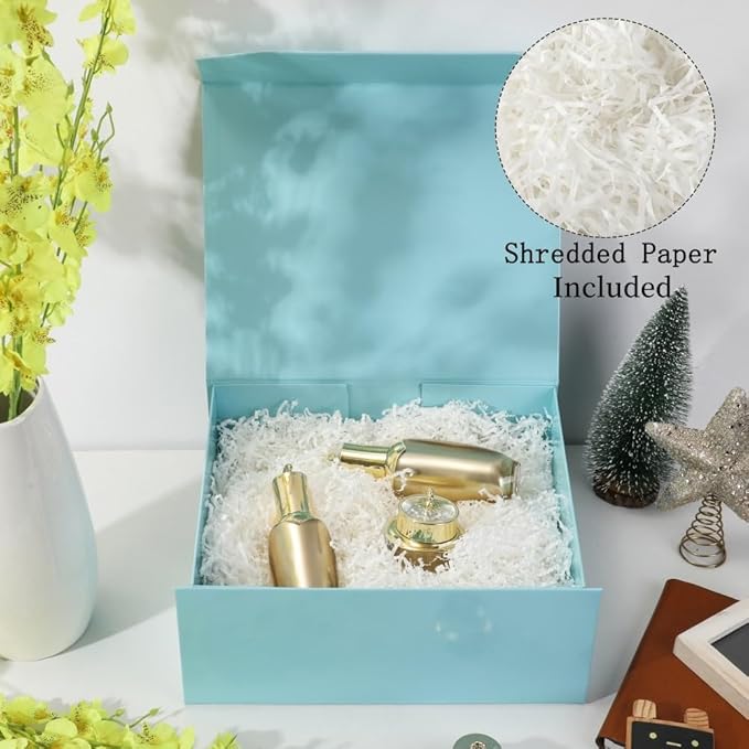 6 Pcs Blue Gift Boxes Large 13x11x5.3 Inch Magnetic Gift Boxes with Crinkle Paper for Presents-NeatNest
