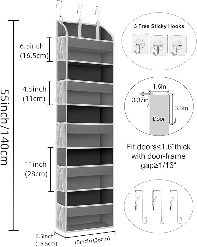 2 Pack Over The Door Storage Organizer with 5 Pockets 10 Mesh Side Pockets, 44 lbs Weight Capacity Door Hanging Organizers and Storage for Bedroom,Bathroom,Nursery,Pantry,Dorm(Dark Gray)-NeatNest