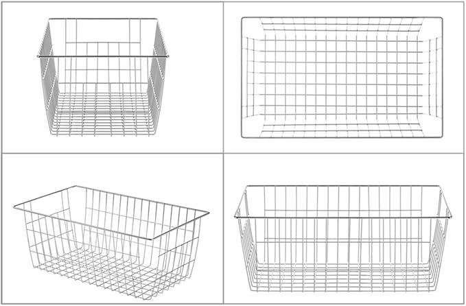 Freezer Wire Storage Baskets,Farmhouse Organizer Storage Bins Large Organizer Bins for Laundry Room, Closets, Garage, Office, Bathroom, Pantry Organization Storage Bins -Set of 2 (Chrome)