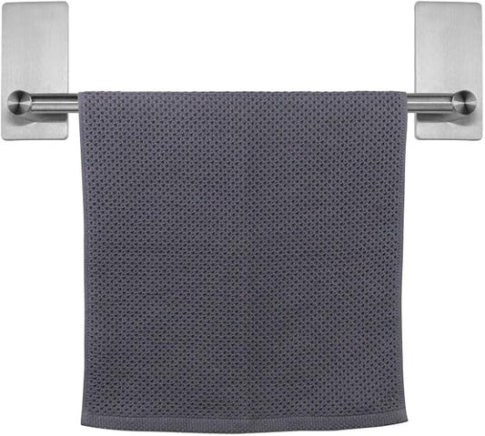 NearMoon Self Adhesive Bathroom Towel Bar- Stainless Steel Bath Wall Shelf Rack Hanging Towel Stick On Sticky Hanger Contemporary Style, NO Drilling (1 Pack, Brushed Nickel, 9-Inch Towel Rack)