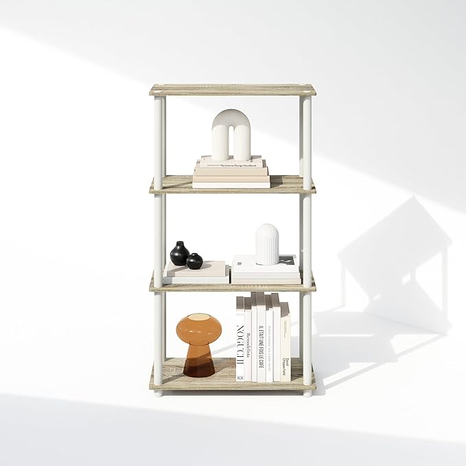 Furinno Turn-N-Tube 4-Tier Multipurpose Bookshelf, Bookcase, Sonoma Oak/White