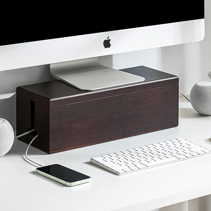 Large Cable Management Box-Stylish Wire Organizer, Wire Concealer and Wire Management Box-Wire Management Box with Protective Sleeve (Black)