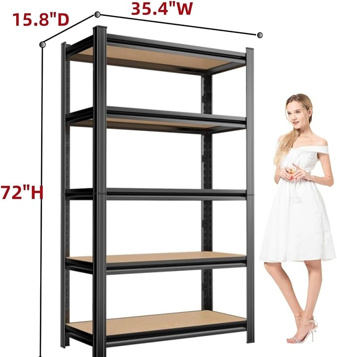 Garage Shelving Unit, 2550Lbs Heavy Duty 5-Tier Metal & Wood Adjustable Storage Rack, Black, 72”H x 35.4”W x 15.8”D, for Garage, Basement, Warehouse, Utility Storage-NeatNest