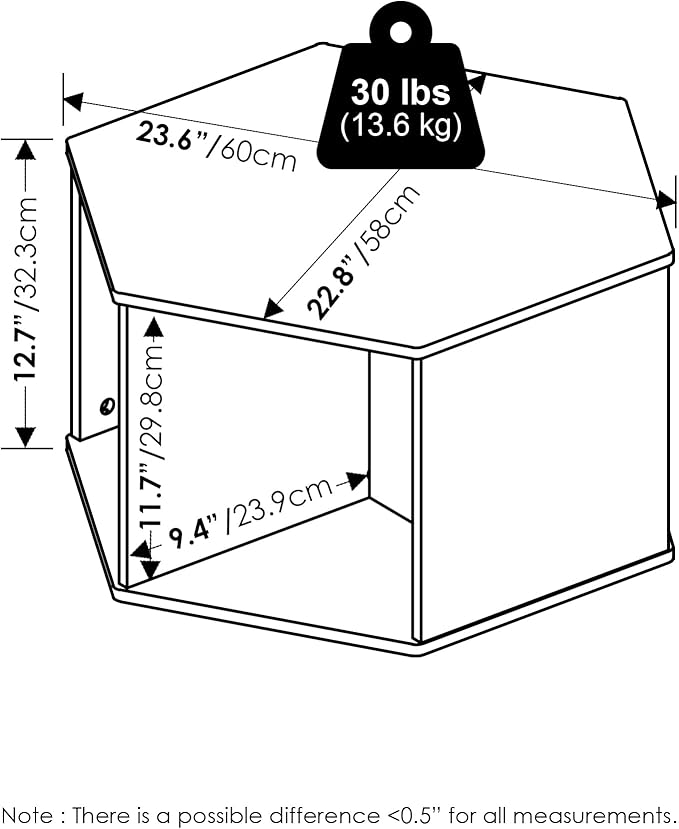 Furinno Modern Hexagonal Coffee Table, Unique Coffee Table, Center Table with Open Storage Shelf, Americano-NeatNest