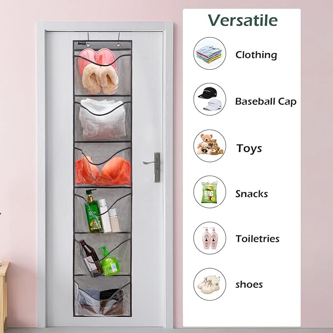 Extra Large Pockets Shoe Organizer for Closet Over The Narrow Door Hanging Shoe Holder Storage (6 Large Pockets-Grey)-NeatNest