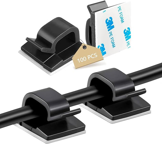 100PCS Adhesive Cable Clips, Wire Holder Organizer Cord Management, Cable Staples Outdoor Strong Cord Clips for Wall, Desk, Christmas Lights, String Lights, TV PC Ethernet Cable, Black Small-NeatNest