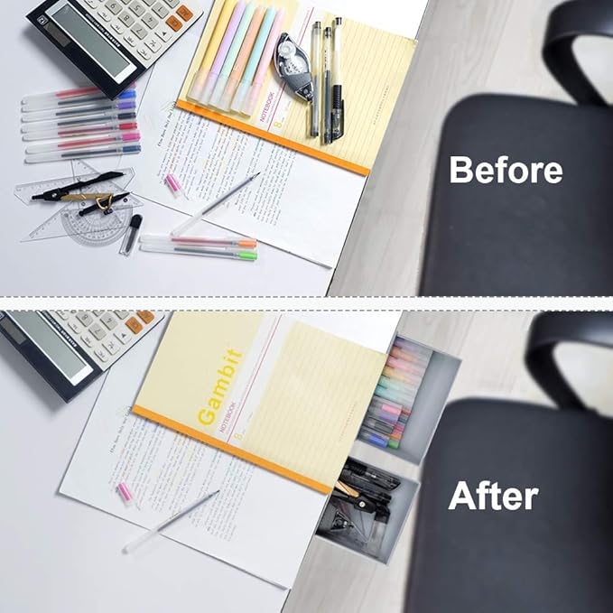 Desk Drawer Attachment, 2 Pack Pencil Organizer, Hidden Desk Organizer, Under Desk Organizer Adhesive, Pen Holder, Desk Accessories & Workspace Organizers, Pen Drawers, Drawer Tray Storage Desktop-NeatNest
