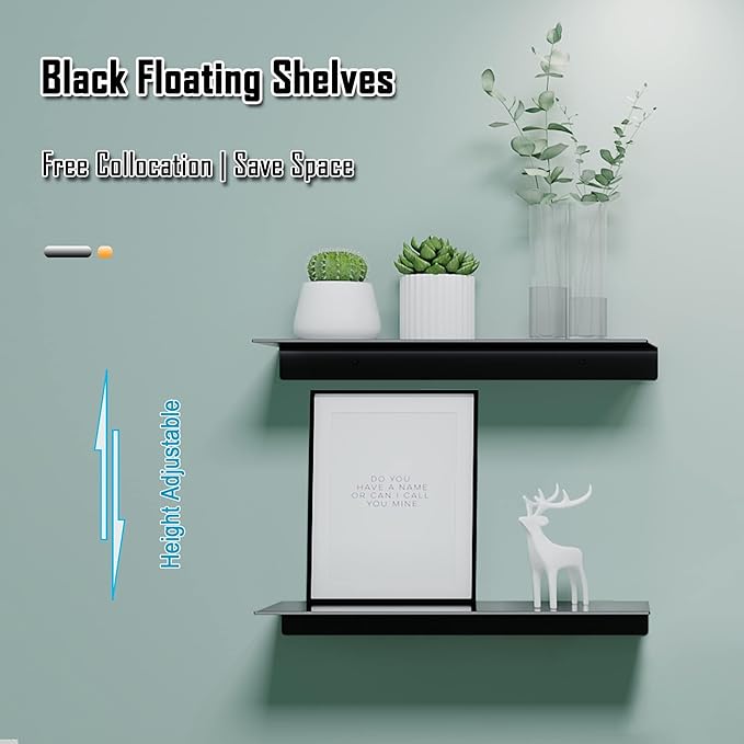 Black Wall Shelves for Bathroom, Living Room, Bedroom, Metal Floating Shelves Wall Shelf for Decorative, Shower Caddy(15.7", 2 Pieces)-NeatNest