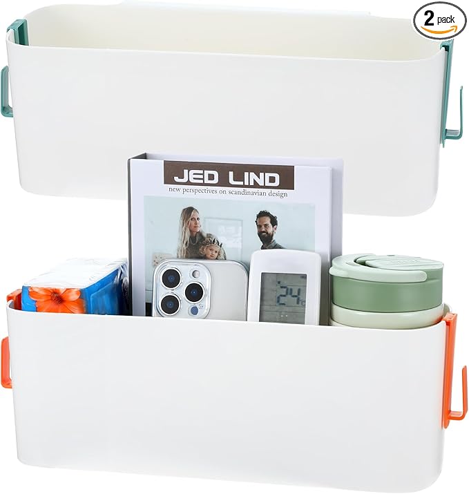 2 Pcs Bedside Storage Organizer Bedside Caddy Hanging Organizer Bunk Bed Bedside Shelf Holder Pocket for College Dorm Room Baby Bed Rails (White)-NeatNest