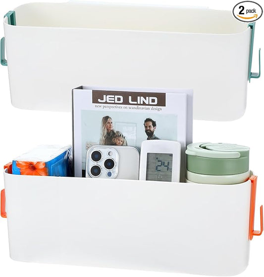 2 Pcs Bedside Storage Organizer Bedside Caddy Hanging Organizer Bunk Bed Bedside Shelf Holder Pocket for College Dorm Room Baby Bed Rails (White)-NeatNest