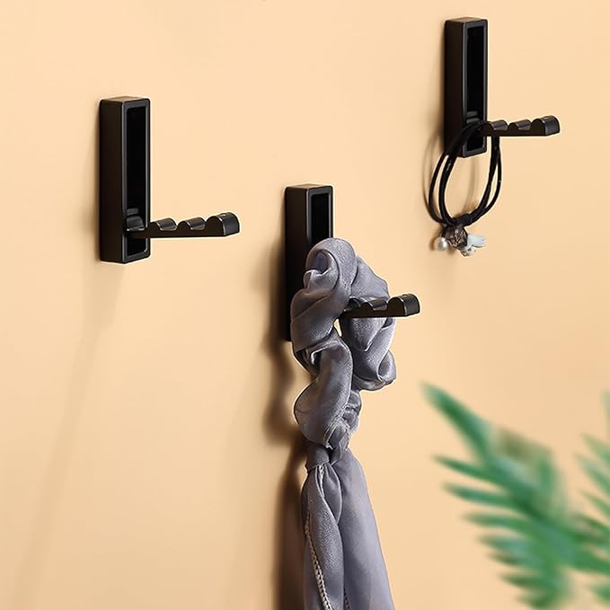 2Pcs Folding Coat Hooks, Heavy Duty Foldable Hook Made of Zinc Alloy, Foldable Wall Hooks for Bathroom, Entryway, Closet, Pool and Kitchen are Coat, Key Backpack, Storage Solutions(Black)-NeatNest